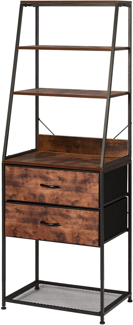 4-Tier Bookshelf with 2 Drawers Wood Metal Frame Q246674