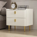 Beige Glossy 2-drawer Faux Leather Nightstand W522295
