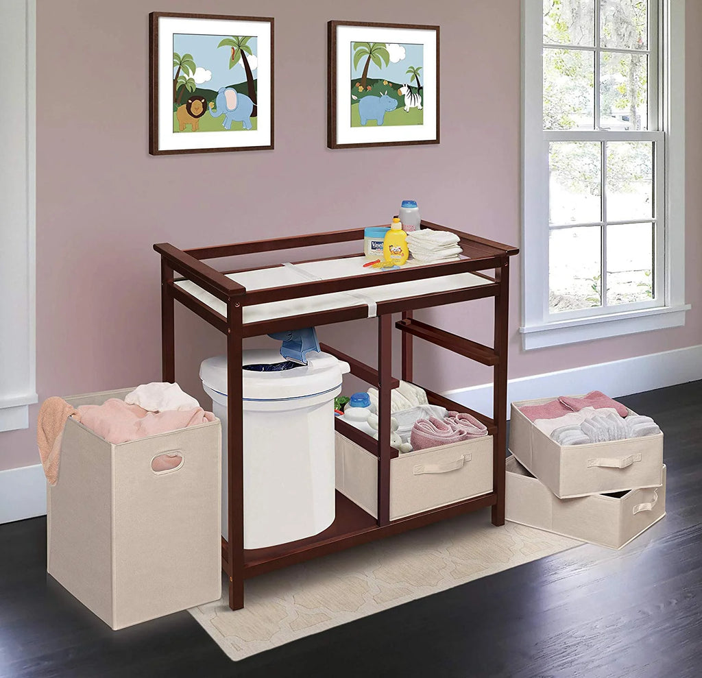 Cherry Changing Table with Three Baskets & Hamper D14666