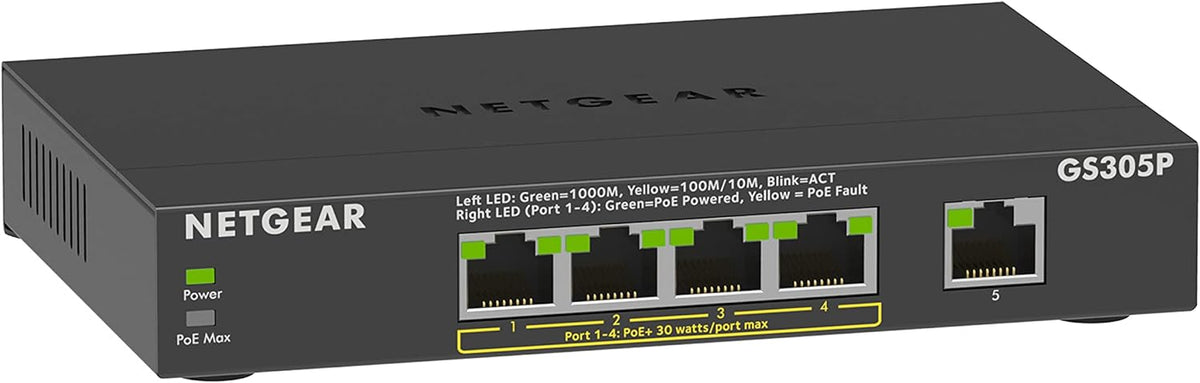 5-Port Gigabit Ethernet Unmanaged PoE Switch with 4 x PoE+ @ 83W E52891