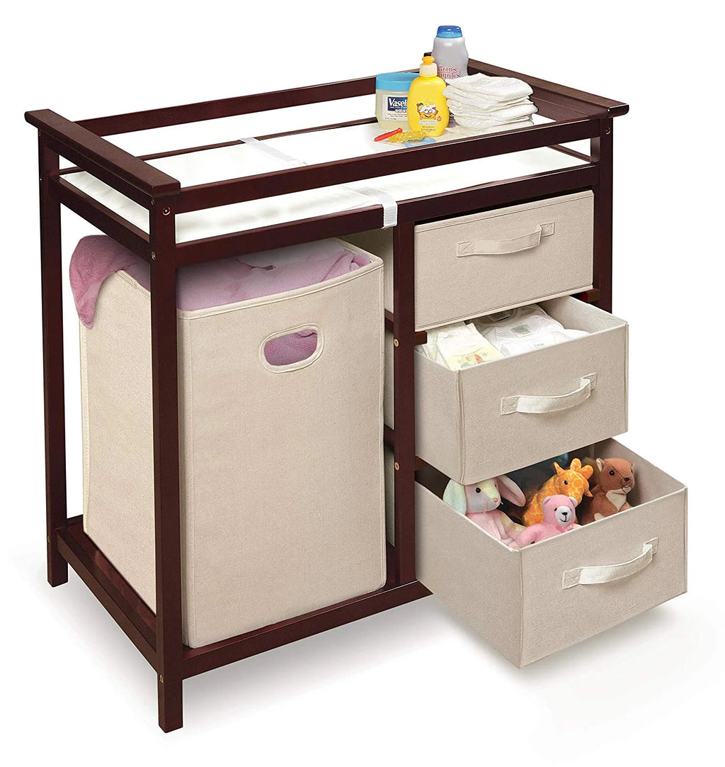 Cherry Changing Table with Three Baskets & Hamper D14666