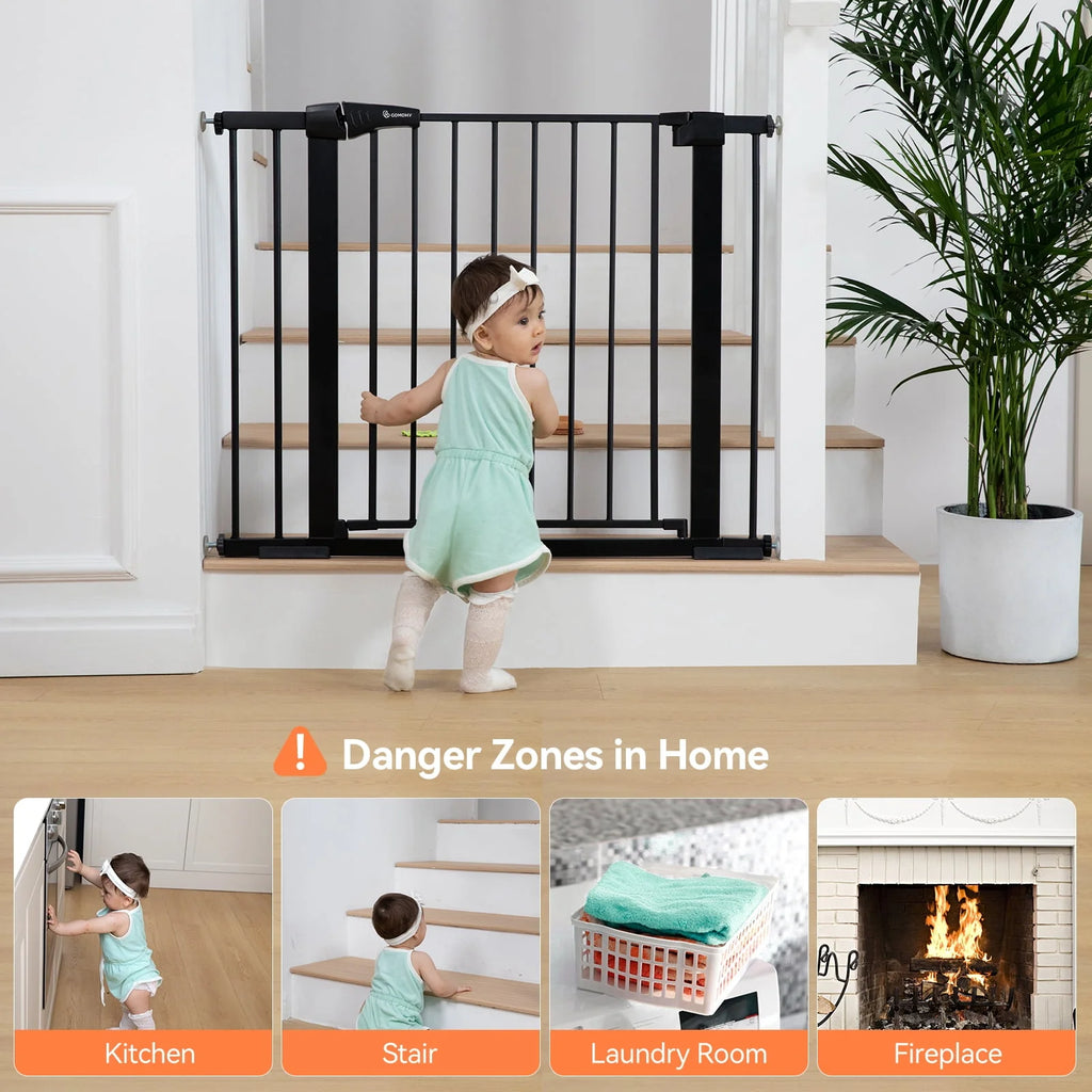 Baby Safety Gate, 29.5''- 40.5'' Wide Pressure Mount, Black K192430