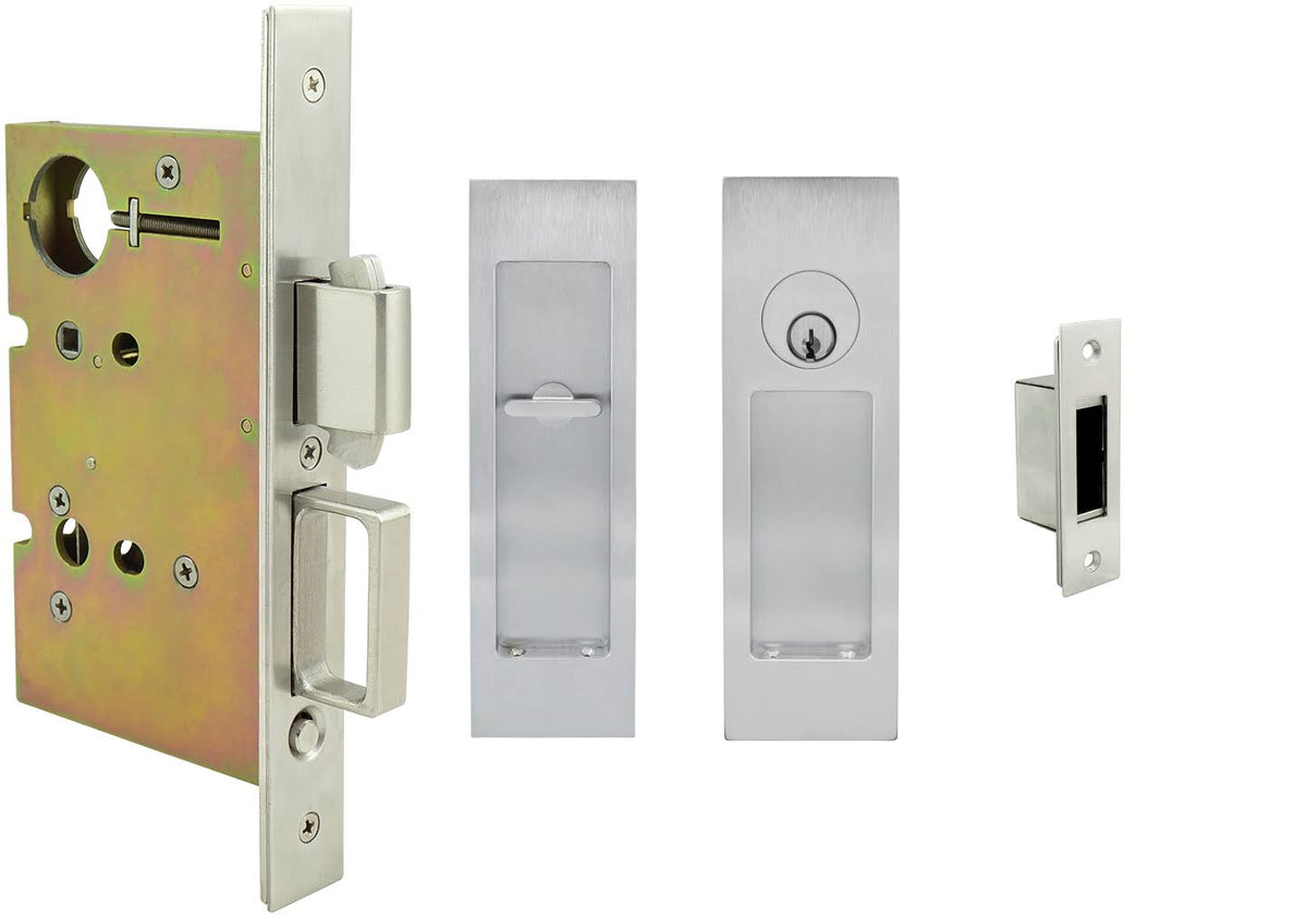 Satin Nickel Keyed Entry Mortise Pocket Door Lock R86533