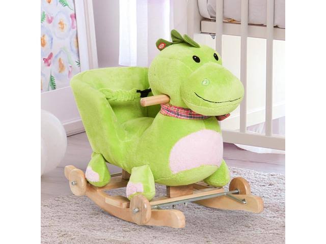 2-in-1 Plush Dinosaur Kids Ride on Cart Rocking Horse Toy D5129