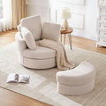 Beige Swivel Accent Barrel Chair with Ottoman X91432