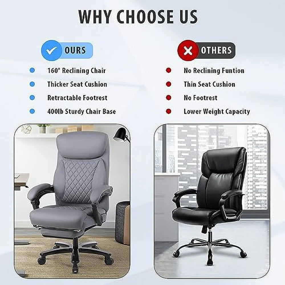 160° Reclining Oversized Ergonomic Office Chair with Footrest C1909