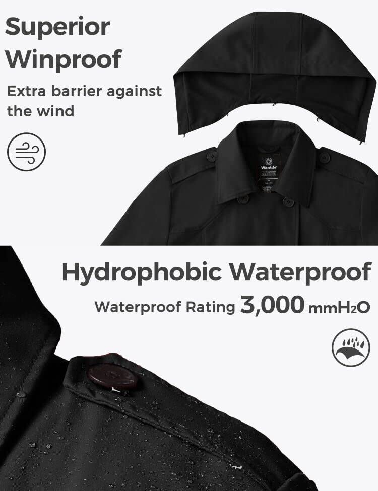 Women's Plus Size Double-Breasted Waterproof Trench Coat with Detachable Hood Q2418