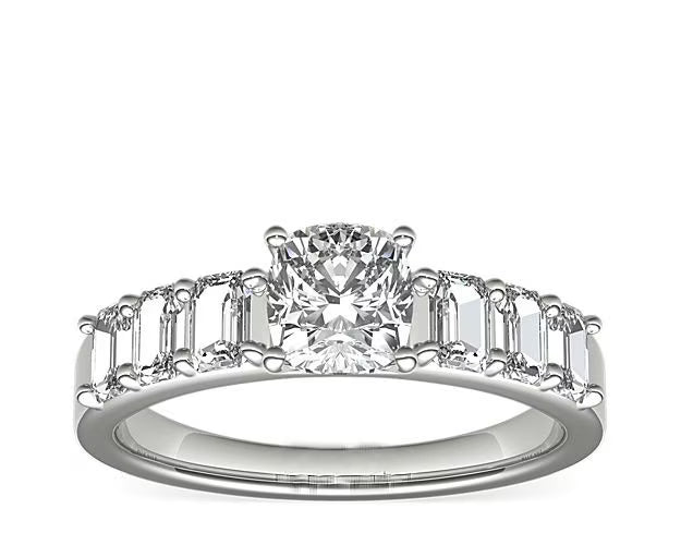 14K White Gold Solitaire Ring with Accents R872