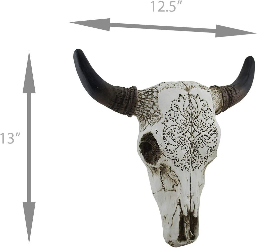 Carved White Bull Skull Wall Hanging Pack of 2 K67499