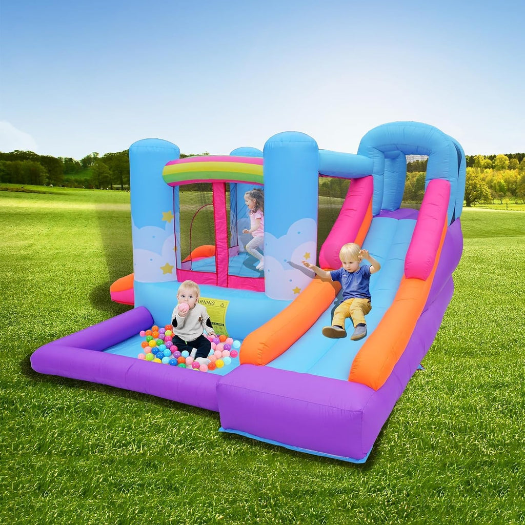 Inflatable Bounce House with Air Blower, Ball Pit, Slides, Reinforced PVC Bounce Floor U7879