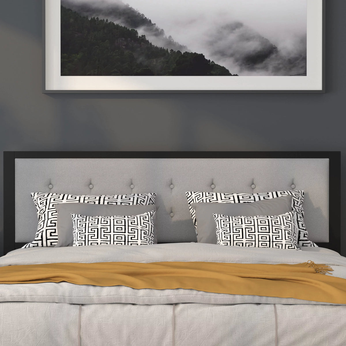 Light Gray Fabric Upholstered King Size Headboard D515