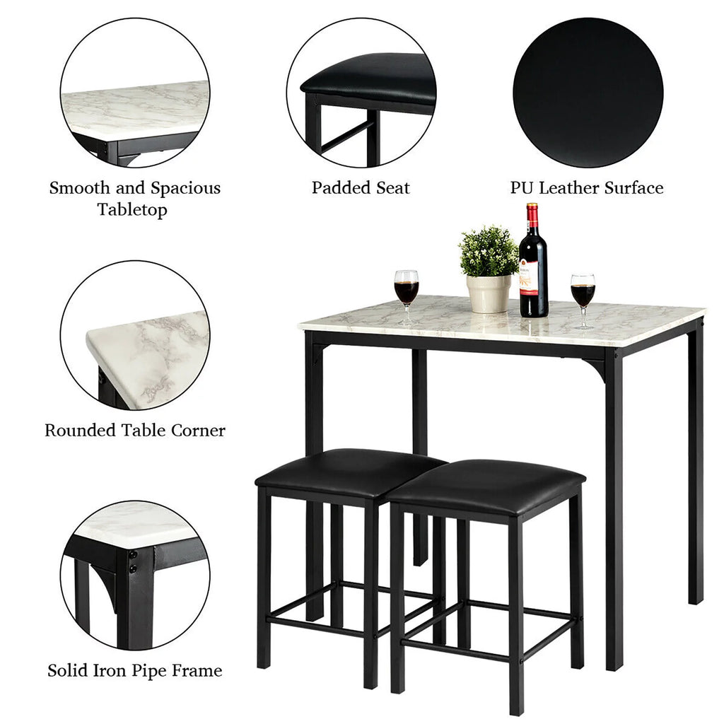 3 Piece Counter Height Dining Set Faux Marble Table and 2 Chairs M175997