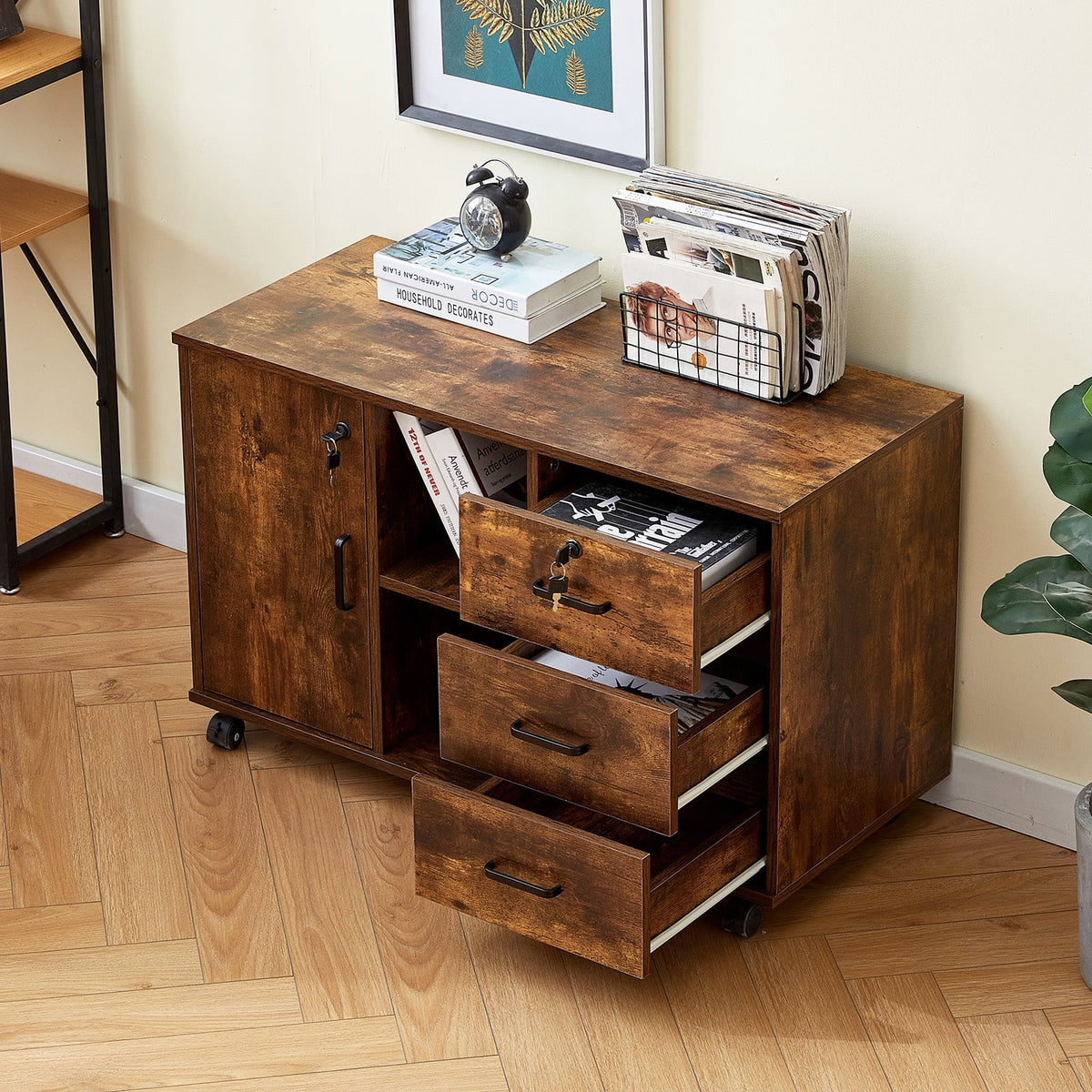 Mobile File Cabinet with 3 Lockable Drawers, Brown C991494