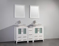 60 in. White Double Sink Vanity Cabinet with Ceramic Vessel Sink & Mirror M612
