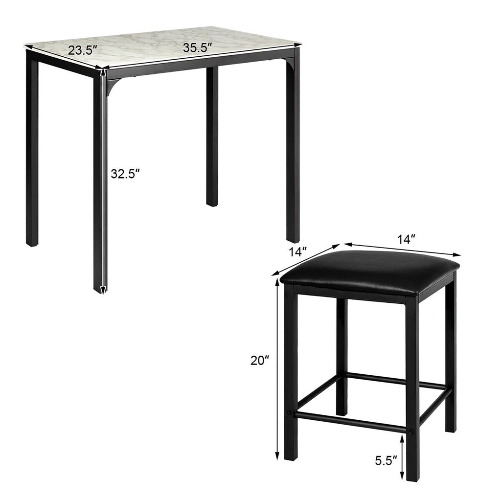 3 Piece Counter Height Dining Set Faux Marble Table and 2 Chairs M175997