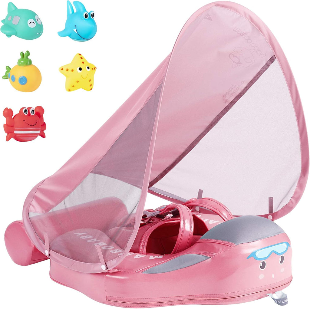 Baby Swimming Pool Float with UPF 50+ UV Sun Canopy, Infant Swimming Trainer Non-Inflatable Waist Swim Ring W341
