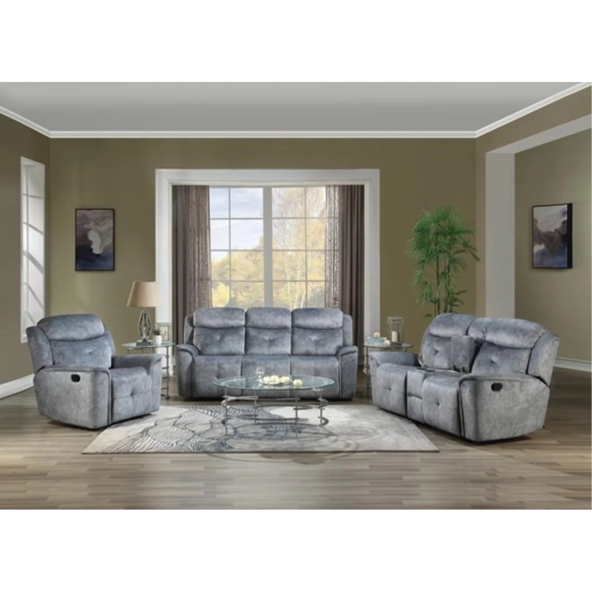 Silver Gray Fabric Loveseat with Console M43950