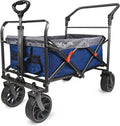 Collapsible Folding Wagon with Adjustable Push Pull Handles, Big Rubber Wheels, Green/Gray I22881