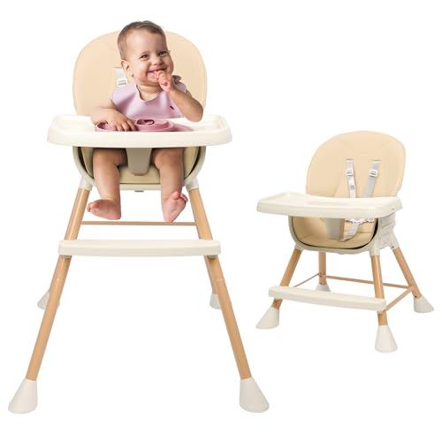 Beige 6-in-1 Convertible Baby High Chair with Cushion E7463
