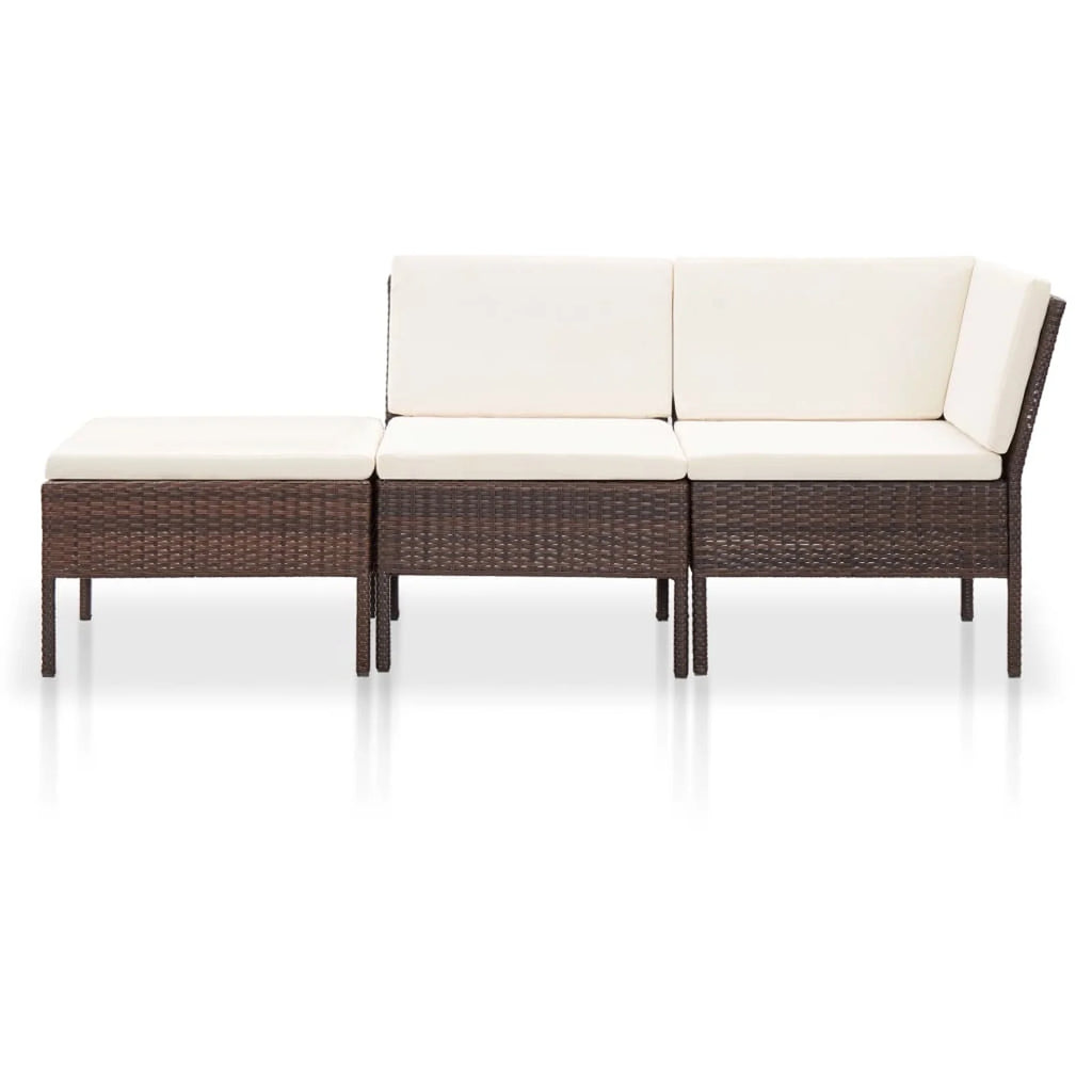 3 Piece Poly Rattan Patio Sectional Sofa Set with Ottoman Z545