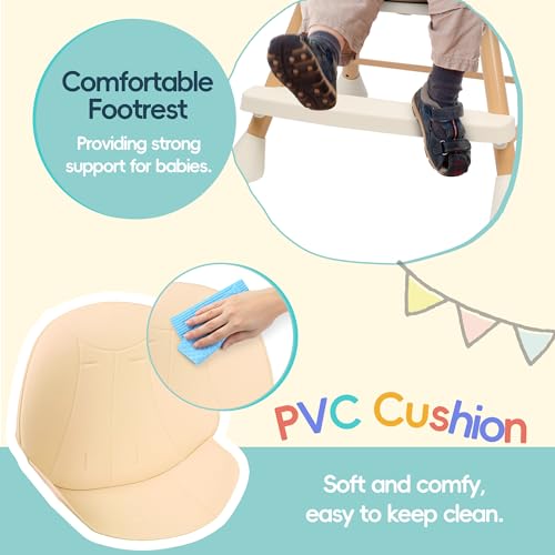 Beige 6-in-1 Convertible Baby High Chair with Cushion E7463
