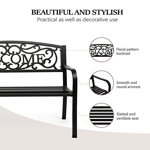 Black Metal Outdoor Bench L309