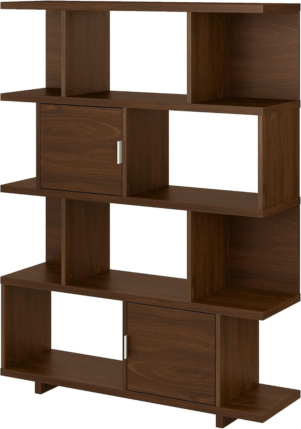 Modern Walnut Etagere Bookcase with Doors D218
