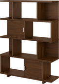 Modern Walnut Etagere Bookcase with Doors D218