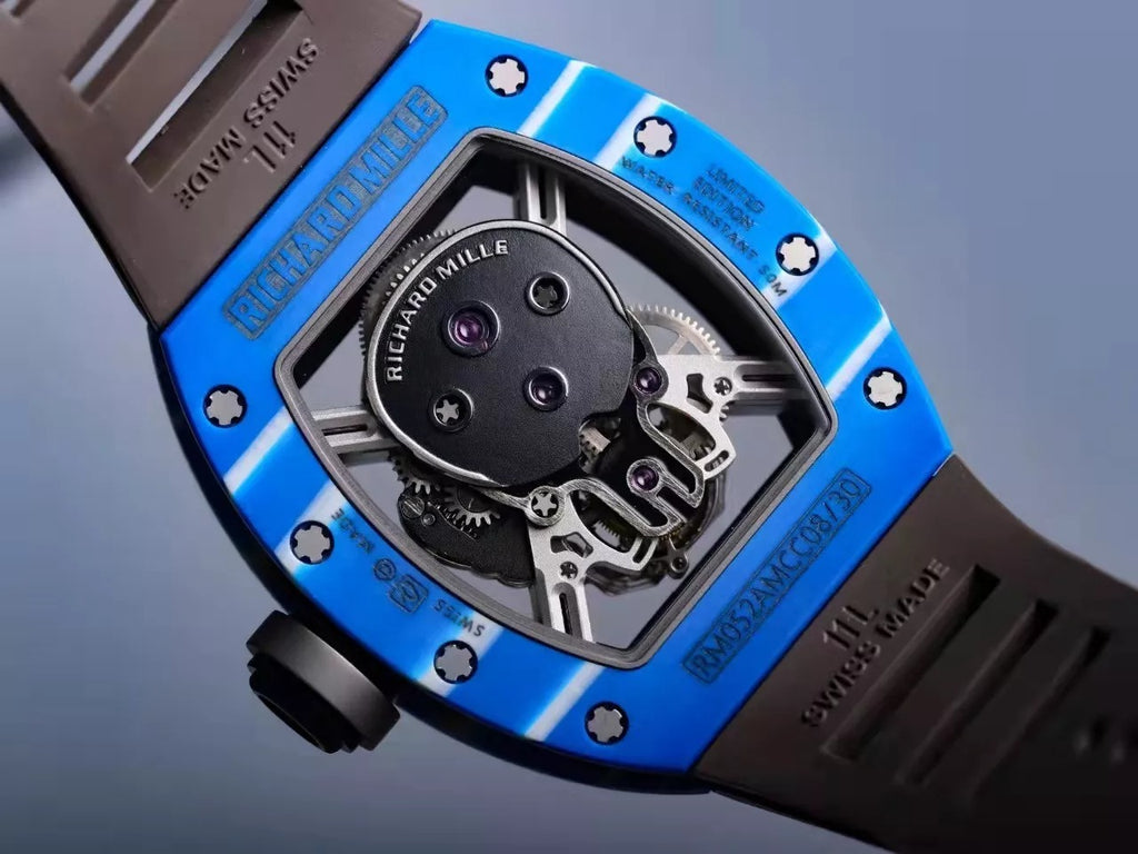 Black Dial Blue Bezel Black Rubber Strap Tourbillon A8856