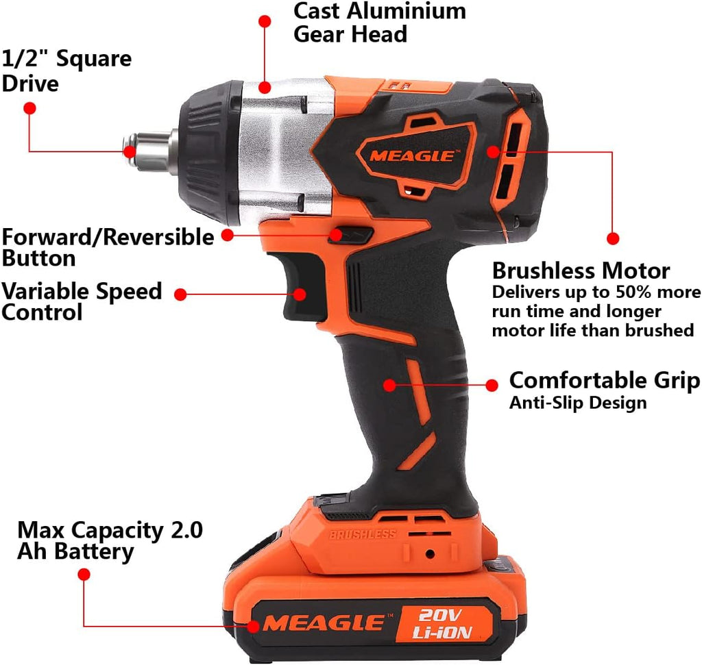 20V Max Brushless Cordless Impact Wrench 4.0 Ah Battery Powered 1/2 inch Square Drive Pack of 2 B3342
