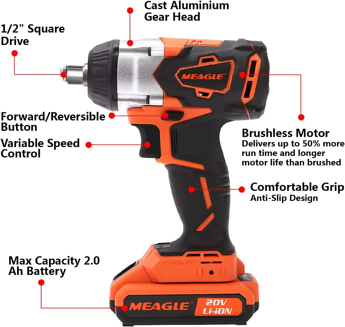 20V Max Brushless Cordless Impact Wrench 4.0 Ah Battery Powered 1/2 inch Square Drive Pack of 2 B3342