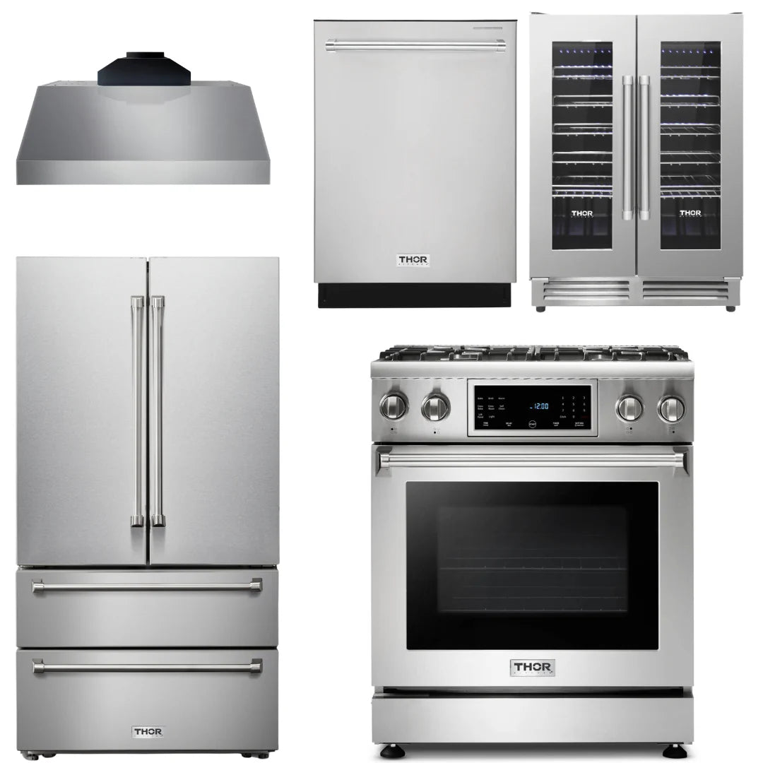 30 Gas Range, Range Hood, Refrigerator, Dishwasher, Wine Cooler T898