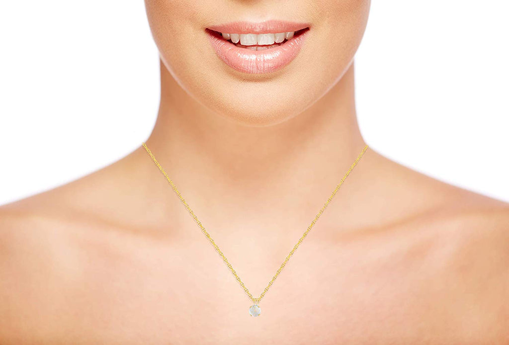 14K Gold 5mm Round Gemstone Birthstone 18" Rope Chain Necklace N765206