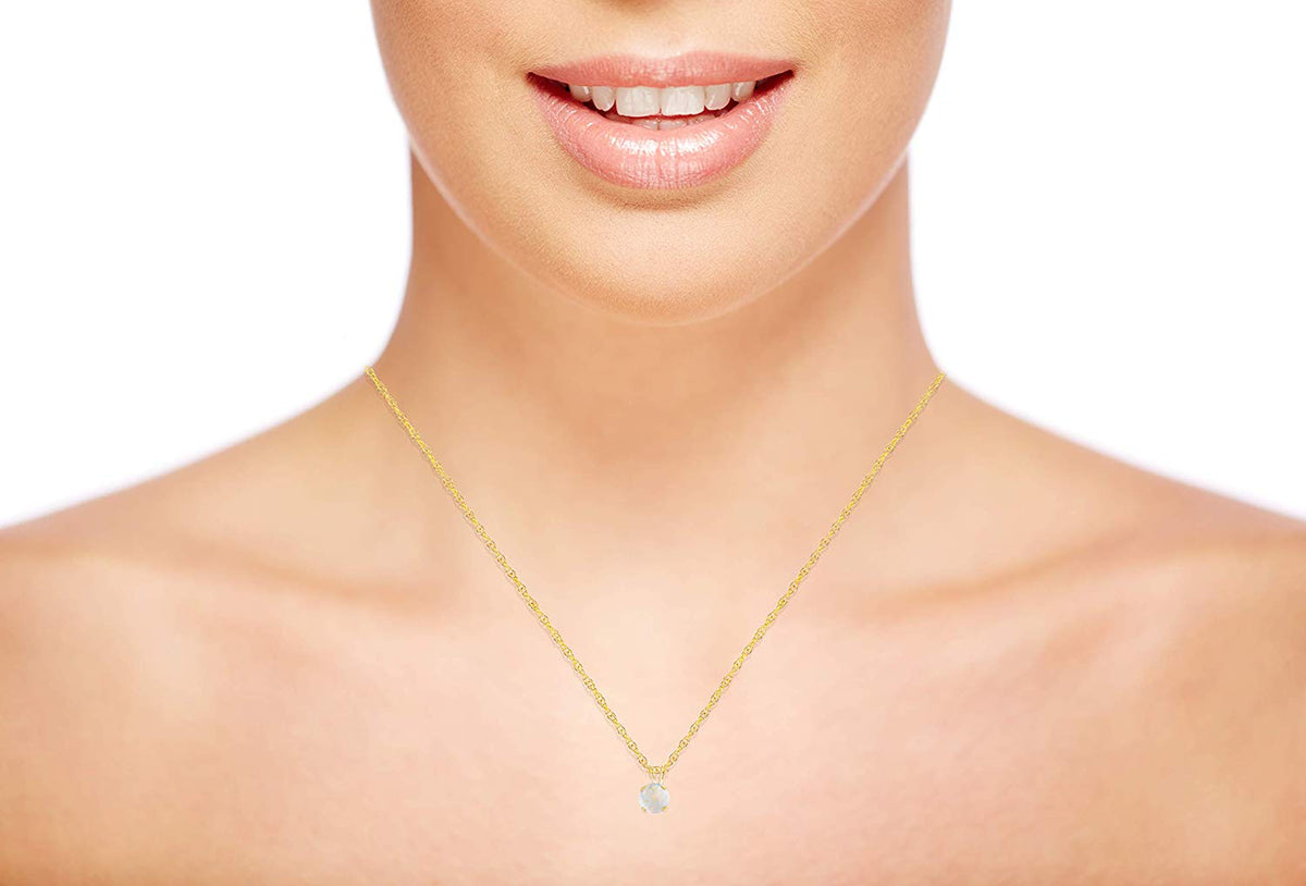 14K Gold 5mm Round Gemstone Birthstone 18" Rope Chain Necklace N765206