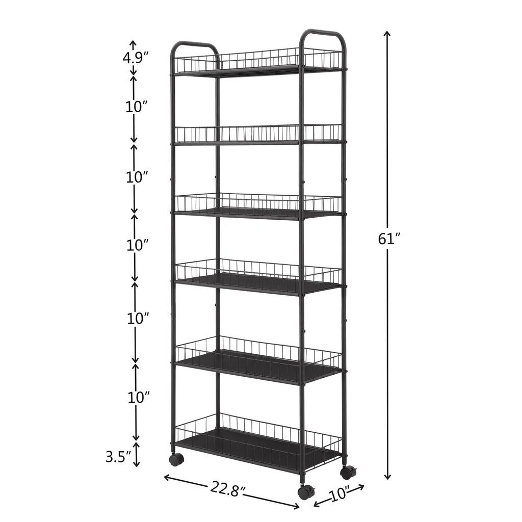 6-Tier Slim Rolling Metal Wire Storage Cart with Wheels T6881