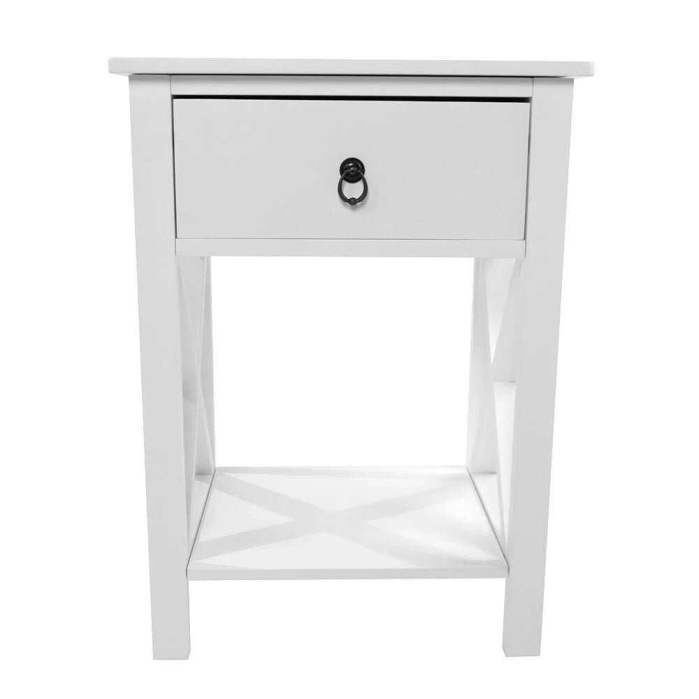 White Nightstand with Drawer and Shelf D87861