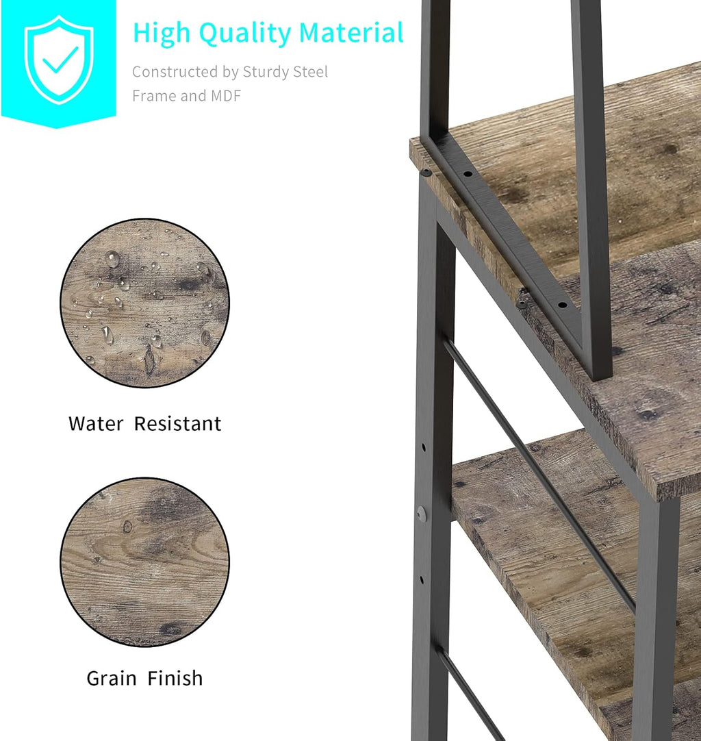 35.8" Large Farmhouse Coffee Station with 12 Hooks and Pull-Out Wire Basket, Coffee Bar Cart Table with Storage Shelves Rustic Brown L64643