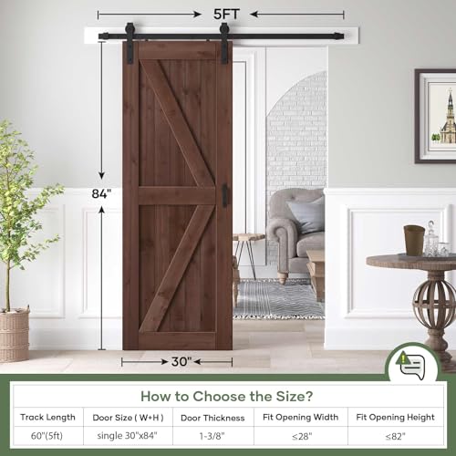 36x84 inch Sliding Barn Wood Door Slab with Hardware Kit and Handle, Coffee F919