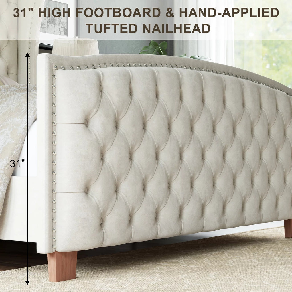 Cream Queen Size Platform Bed Frame B7398