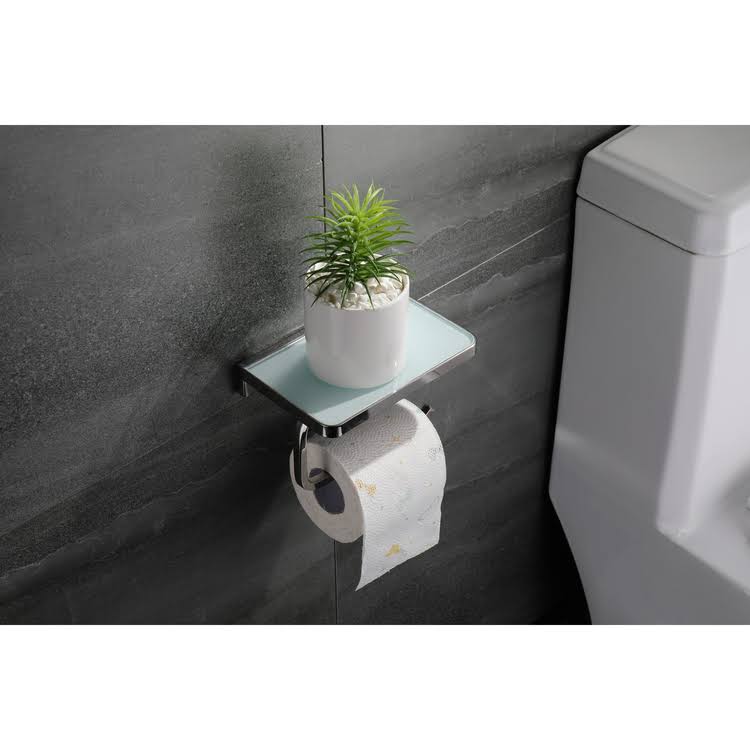White Glass Shelf with Toilet Paper Holder S8805