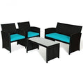 Turquoise Wicker Patio Sofa and Table Set F3727