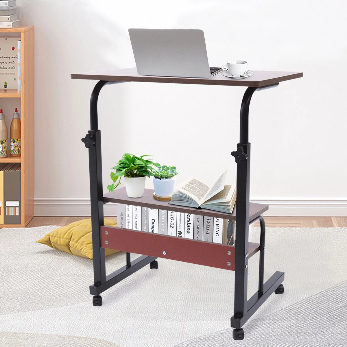 Brown Mobile Standing Desk with Wheels V3144