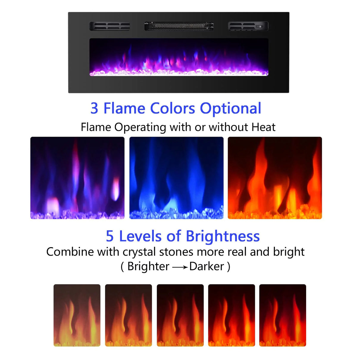 36" Electric Fireplace Insert Stove Heater with Remote Control O6949