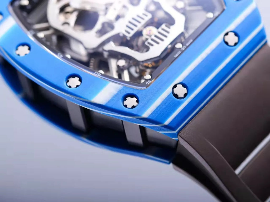 Black Dial Blue Bezel Black Rubber Strap Tourbillon A8856