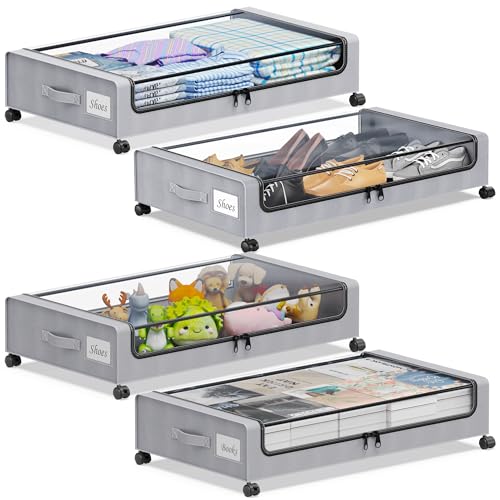 Black 2-Pack XXL 60L Rolling Metal Under Bed Storage Bins with Lids O175514