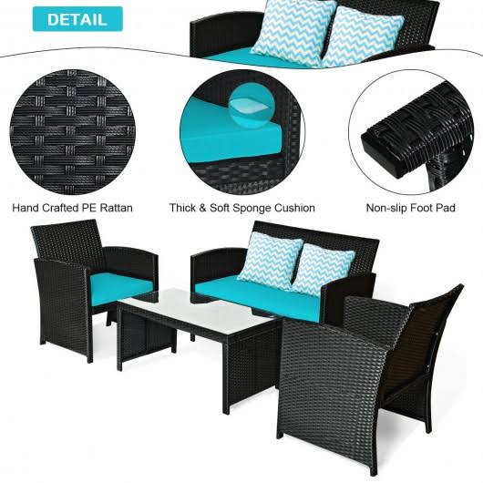Turquoise Wicker Patio Sofa and Table Set F3727