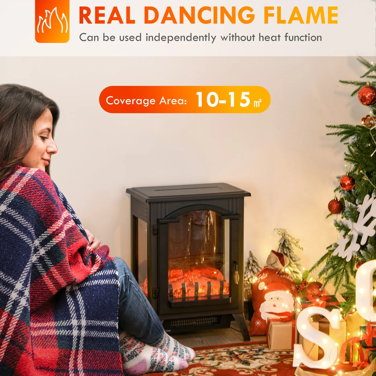 23" Electric Fireplace Heater with LED Flames and Logs, 750W/1500W, Black C6867