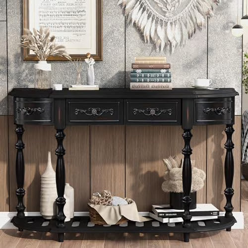 Retro Wood Curved Console Table 52-Inch with Drawers W23873