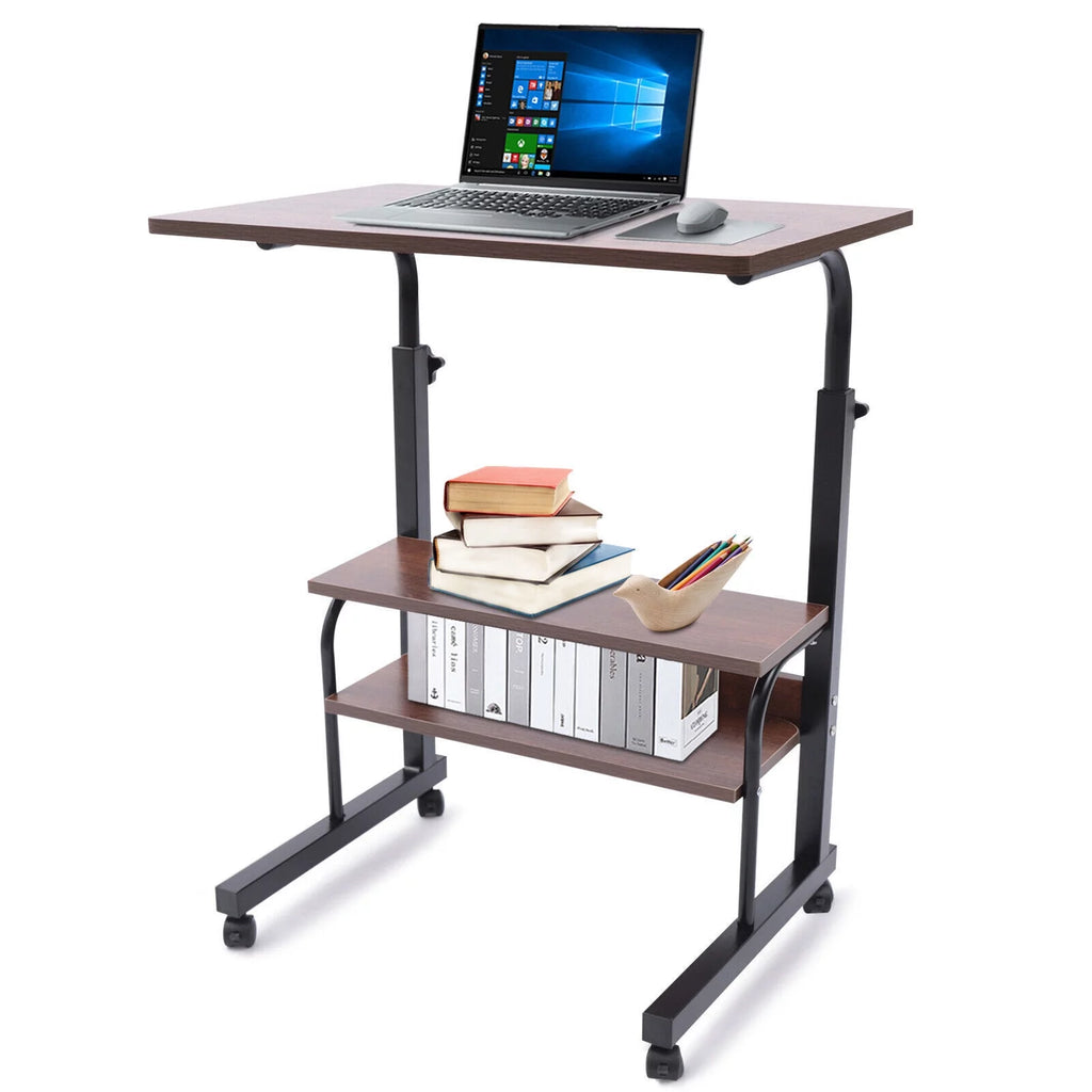Brown Mobile Standing Desk with Wheels V3144