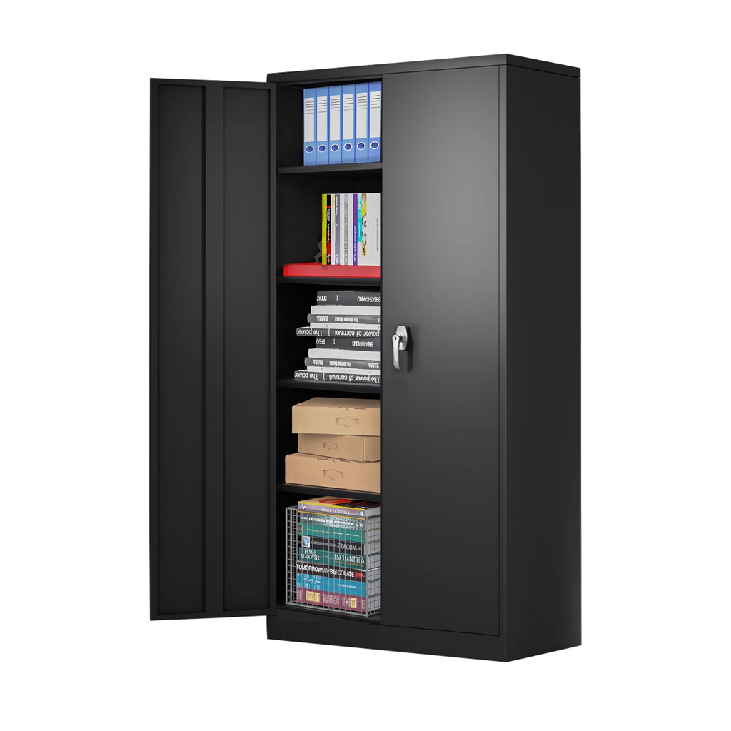Black 72"H Lockable Steel Storage Cabinet with 4 Adjustable Shelves T208